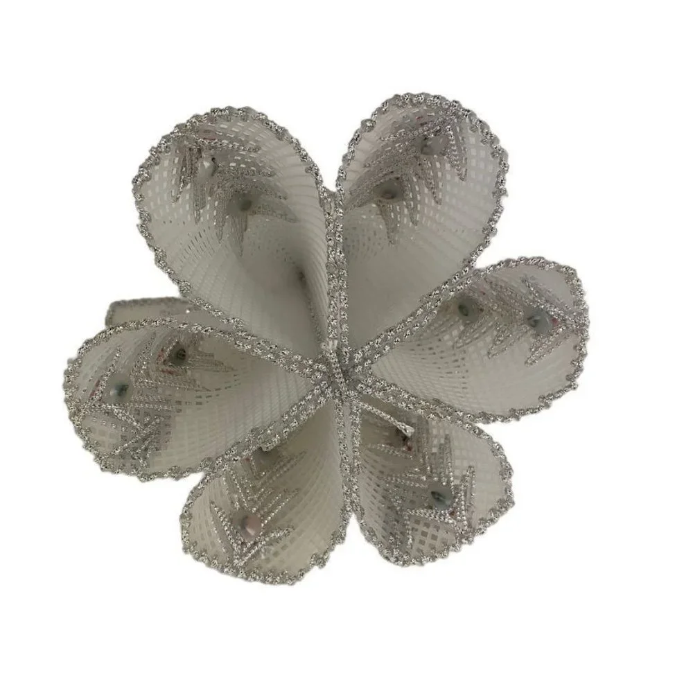 Handmade Vintage Angel Christmas Tree Topper Plastic Canvas Roses Pearl Beads 8